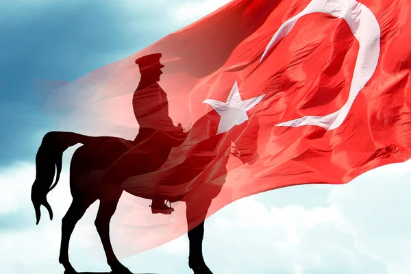 Türkiye Cumhuriyet Günü veya 29 Ekim cumhuriyet bayrami arkaplan fotoğrafı. Atatürk ve Türk Bayrağı.