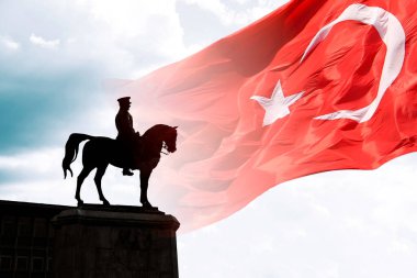 29 Ekim Türkiye Cumhuriyet Günü arkaplan fotoğrafı. 29 ekim cumhuriyet bayrami Türkçe. Atatürk ve Türk bayrağı.