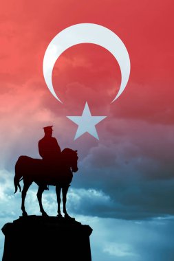 29 Ekim cumhuriyet bayrami veya 29 Ekim Türkiye dikey fotoğrafı. Atatürk ve Türk Bayrağı.