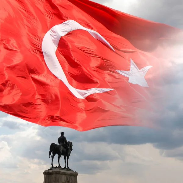 Bendera Turki Dan Foto Latar Belakang Format Persegi Ataturk Ekim — Stok Foto