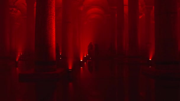 Basilica Cistern Red Ambient Lights Travel Istanbul Video Istanbul Turkey — Stock Video