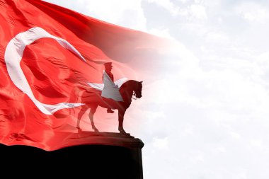 Fotokopi alanı olan Türk bayrağı ve Atatürk Anıtı silueti. 29 Ekim Cumhuriyet Günü veya 29 Ekim cumhuriyet arkaplan fotoğrafı.