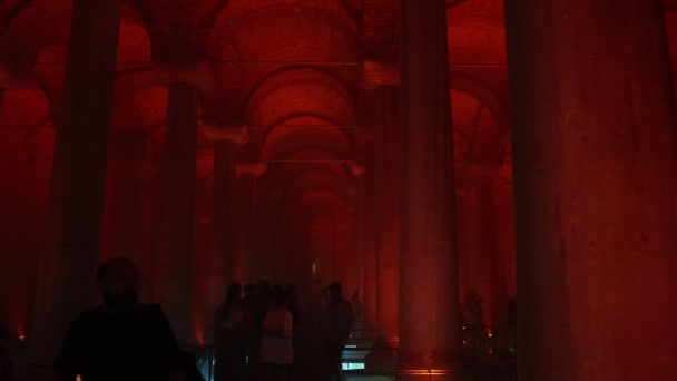 Basilica Cistern Istanbul Basilica Cistern Med Rött Ljus Omgivande Istanbul — Stockvideo