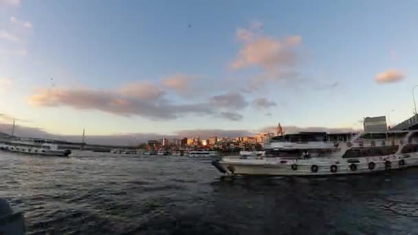 Стамбульський Часовий Пропуск Timelapse Video Galata Tower Ferries Рух Хмар — стокове відео
