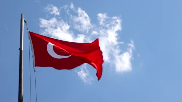 Τουρκική Σημαία Κυματίζει Στον Συννεφιασμένο Ουρανό Τουρκικό Εθνικό Βίντεο Εορτών — Αρχείο Βίντεο