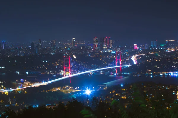 Istanbul Skyline Vista Notte Ponte Sul Bosforo Istanbul Turchia Turkiye — Foto Stock