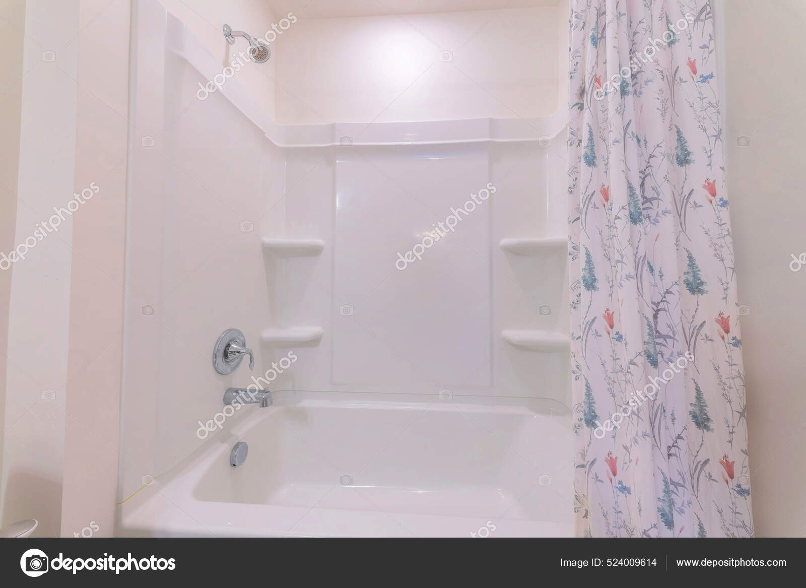 Alcove tub shower combo kit with acrylic wall panel Stock Photo by