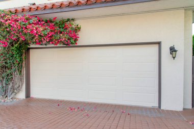 La Jolla, Kaliforniya 'da garajın dış tarafında begonviller var.