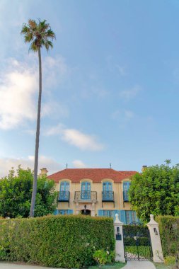 La Jolla, Kaliforniya 'daki eski Akdeniz malikanesi. Duvarında asmalar var.