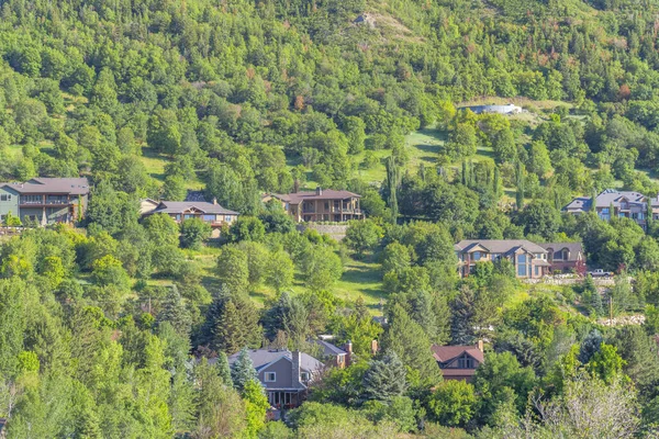 Uma casa aconchegante na floresta com uma montanha nevada ao fundo