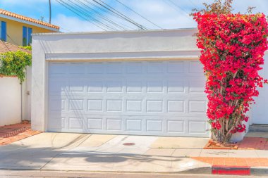 La Jolla, San Diego, California 'da önünde begonvil ağacı olan garaj.