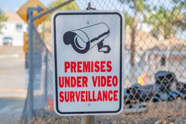 Premises Video Surveillance Signage Mesh Wire Fence San Jose California — Stock Photo, Image