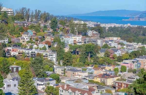Високий Кут Огляду Житлового Району Схилі Видом Затоку Сан Франциско — стокове фото