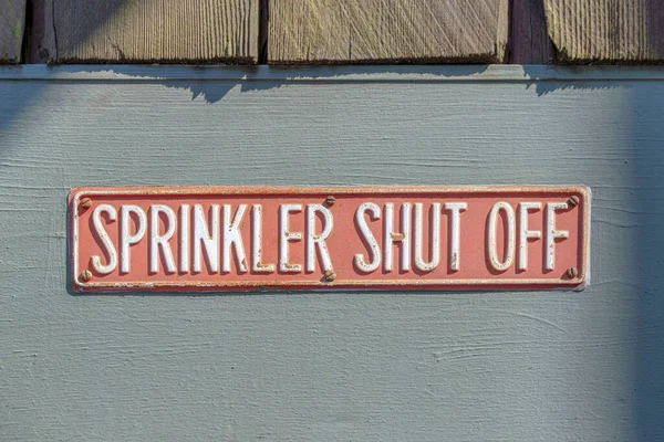 Sprinkler Shut Metal Sign Posted San Francisco California Rusty Metal — Stock Photo, Image