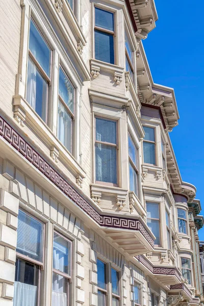 Low Angle View Residential Building Bay Windows Ornate Trims San — Stock Photo, Image