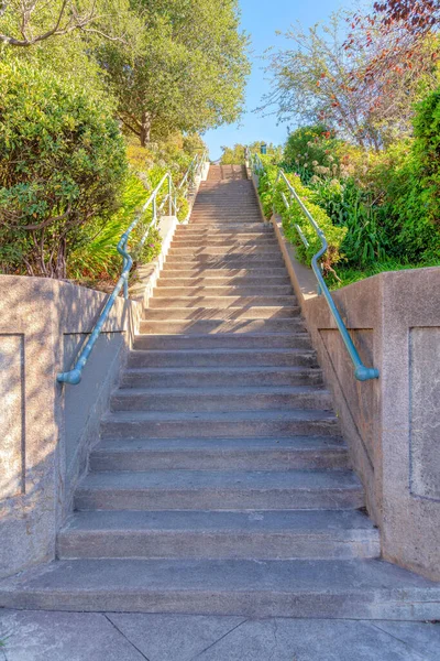 Escadarias Exteriores Retas Concreto Com Corrimão Metal Montado Parede Parque — Fotografia de Stock
