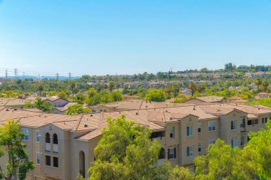 Ladera Ranch residential buildings in high angle view at Southern California. Neighborhood in a high angle view with trees outdoors against the sky background.