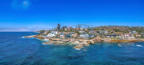 Beachfront Mansions Aerial View Jolla California Wealthy Neighborhood Cliff Ocean — Stockfoto