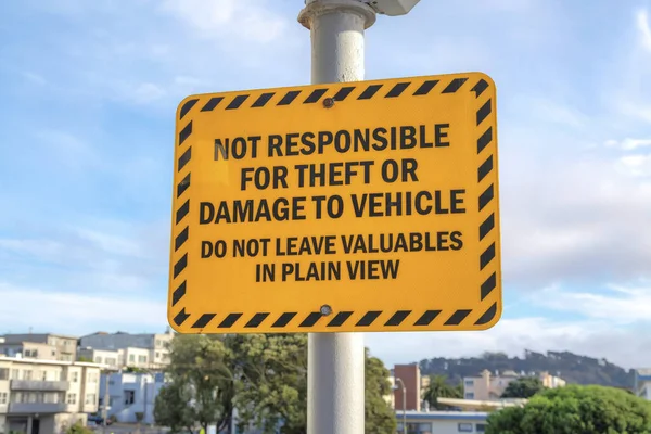 Yellow Warning Sign Post San Francisco California Signage Message Responsible — Zdjęcie stockowe