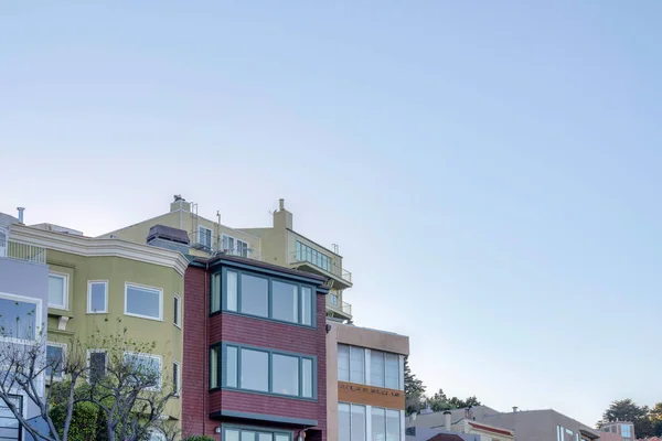 View Colorful Complex Residential Buildings Sunset Sky San Francisco Facade — Stockfoto