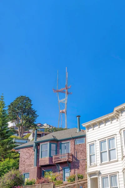Sutro Tower Top Houses Mountain Slope San Francisco House Left — Stock Fotó