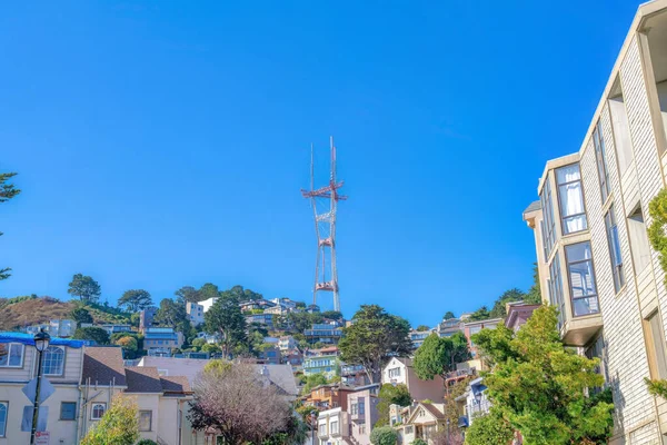San Francisco California Sutro Tower Dense House Buildings Hillside Residential — ストック写真