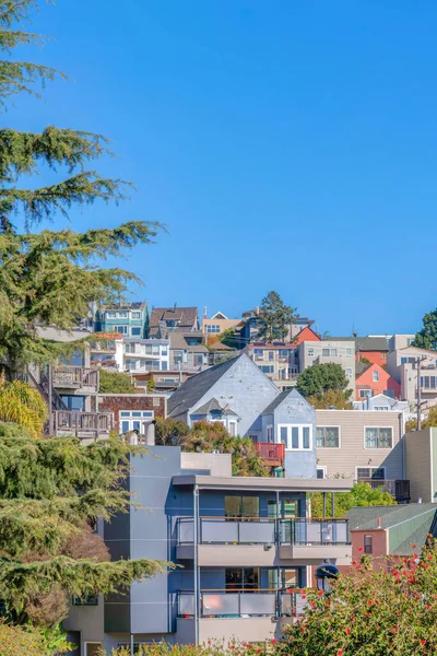 Sloped Residential Buildings San Francisco California Pine Tree Left Front — Stock Fotó