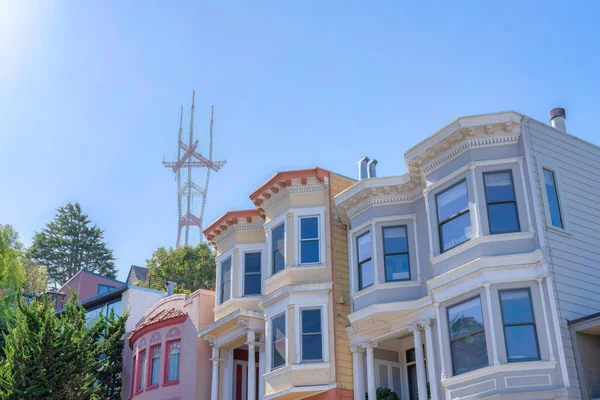View Rowhouses Sutro Tower San Francisco Two Houses Right Bay — Foto de Stock