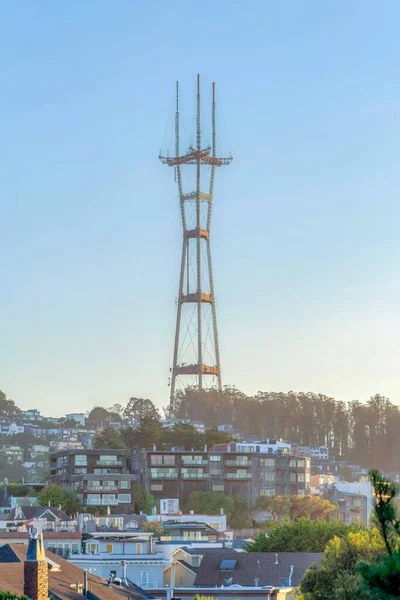 Faint View Misty Neighborhood Sutro Tower San Francisco California Large — Photo