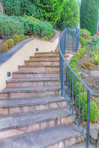 Staircase Concrete Steps Metal Railings Bushes San Francisco Stairs Half — ストック写真