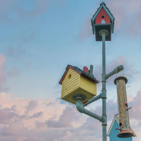 Square Puffy Clouds Sunset Manmade Colorful Bird Nests Pipe House — Stockfoto