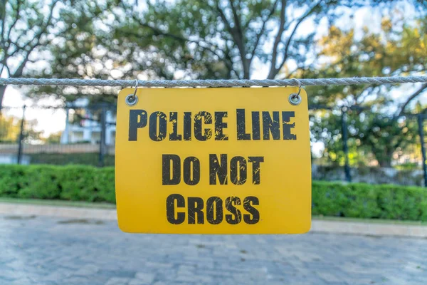 Weathered Police Line Cross Yellow Sign Board Seen Austin Texas — Stock Photo, Image