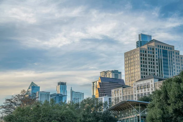 Austin Texas District Gebied Van Austin Met Hoge Gebouwen Tegen — Stockfoto