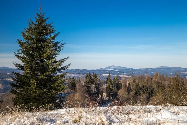 Utsikt Över Vinterlandskapet Med Beskydy Mountains Tjeckien Europa — Stockfoto