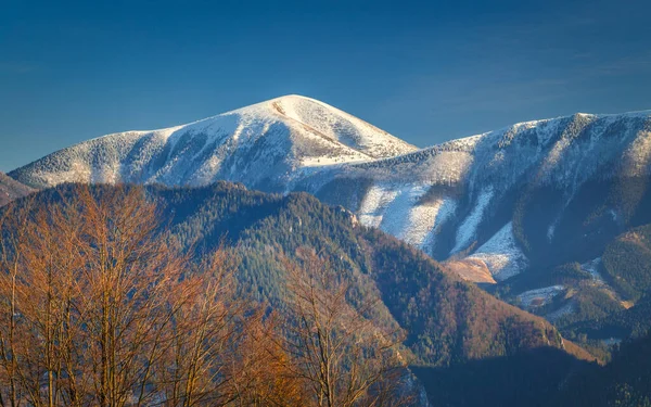 Paesaggio Con Montagne Innevate Sullo Sfondo Alla Fine Dell Inverno — Foto Stock