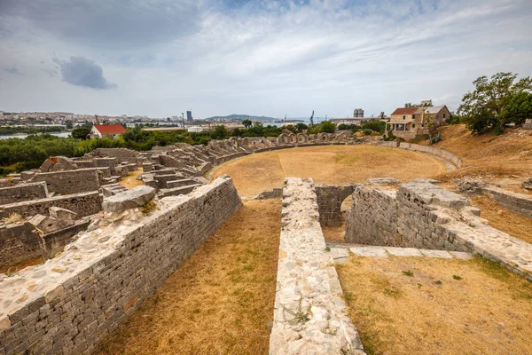 Ruines Amphithéâtre Colonie Archéologique Romaine Dans Solin Près Split Ville — Photo