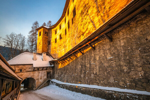 The medieval Orava Castle at sunset in winter season, Slovakia, Europe.