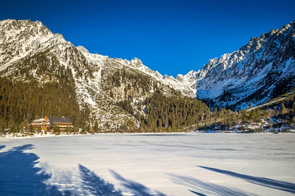 Горный Пейзаж Замерзшим Брезентом Зимний Сезон Озеро Попражке Национальном Парке — стоковое фото