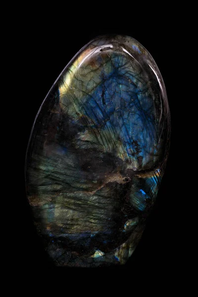 Полірований Лабрадоритний Мінерал Декоративний Камінь Чорному Тлі — стокове фото