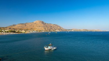 A view of the east coast with the Lardos beach of the Rhodes island, Greece, Europe.