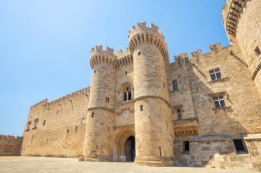 The Kastello, Palace of the Grand Master of the Knights of Rhodes. Main entrance of castle in Rhodes town, Greece, Europe.