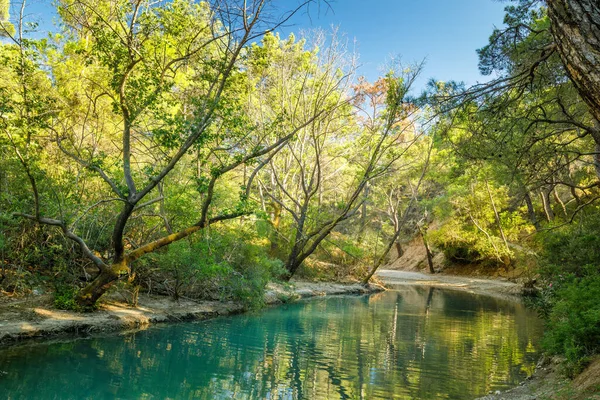 Lake Seven Springs Waterfall Forest Area Island Rhodes Greece Europe - Stock-foto