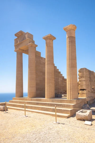 Acropolis Lindos Ruins Temple Athena Lindia Rhodes Island Greece Europe — Photo