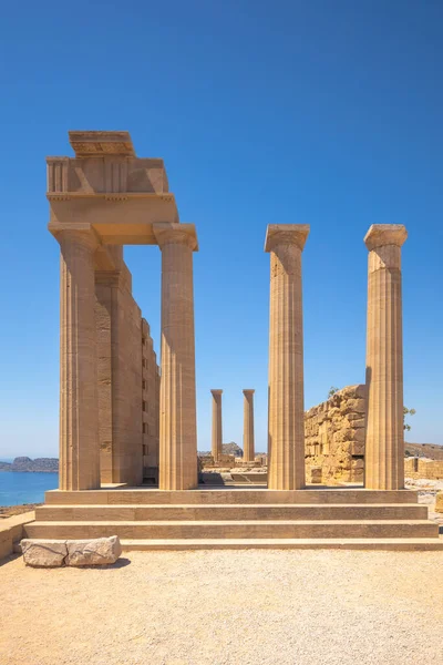 Acropolis Lindos Ruins Temple Athena Lindia Rhodes Island Greece Europe — Zdjęcie stockowe
