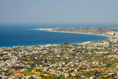 Aerial view of the northwest coast of the island and the city of Rhodes.