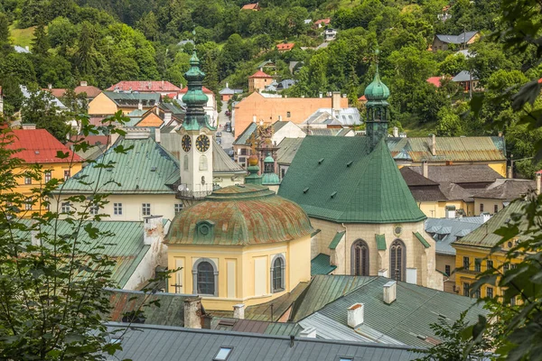 Banska Stiavnica Slovakya Avrupa Daki Catherine Kilisesi Ile Belediye Binası — Stok fotoğraf