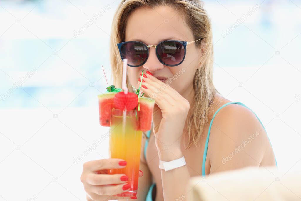 Blonde woman in lounge zone