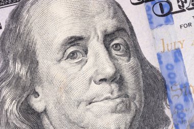 Ben Franklin 'in 100 dolarlık geçmişine yakın plan.