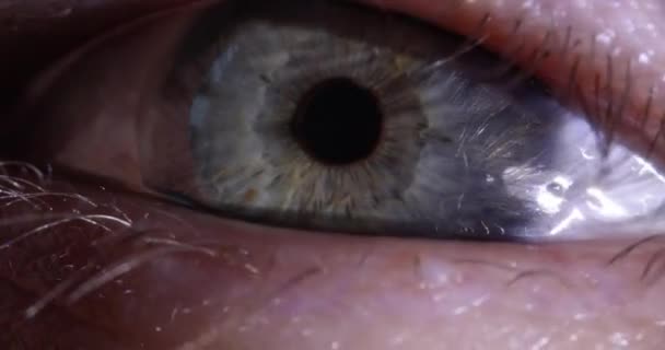 Hermosa mirada perspicaz hombre ojo cámara lenta película 4k — Vídeos de Stock