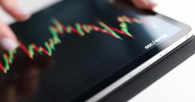 Female hand touching screen of mobile phone with graphs of growth of cryptocurrency rate closeup 4k movie slow motion